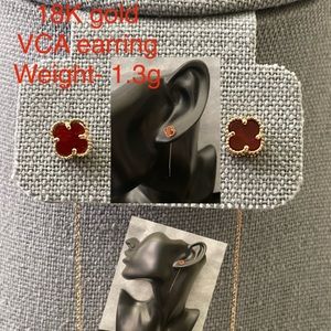 Real 18K gold  red clover earring